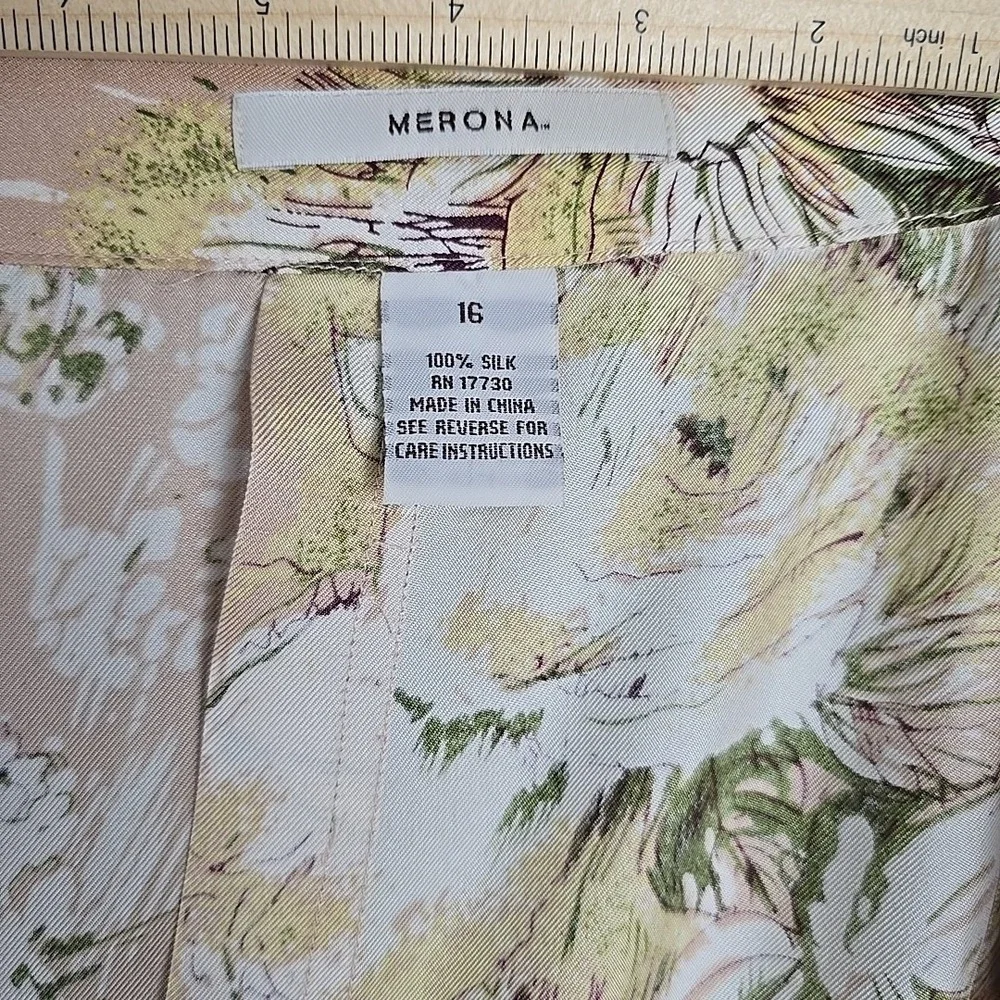 Merona Silk‎ A-Line Pleated Floral Skirt Beige Yellow 16 Classy